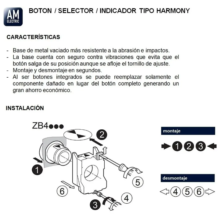 Diagrama instalación pulsador tipo Harmony